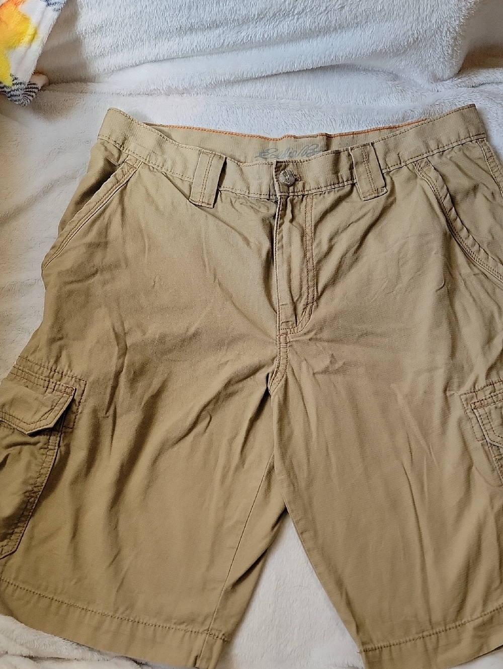 Eddie Bauer Tan Cargo Shorts with Orange Stitching